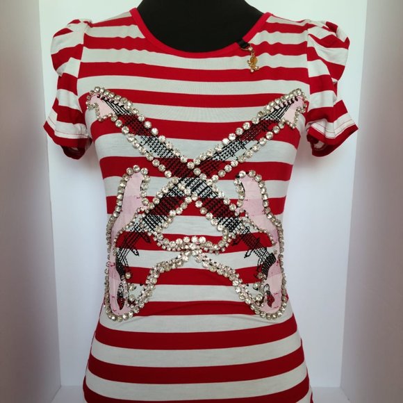 New Crystal Striped Embellished T-Shirt - Picture 1 of 3